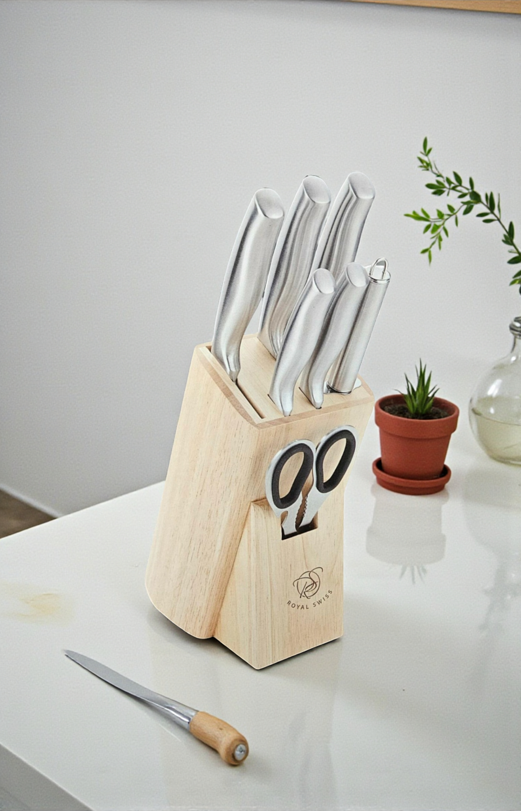 Bloc de couteaux avec support en bois - 8 pièces