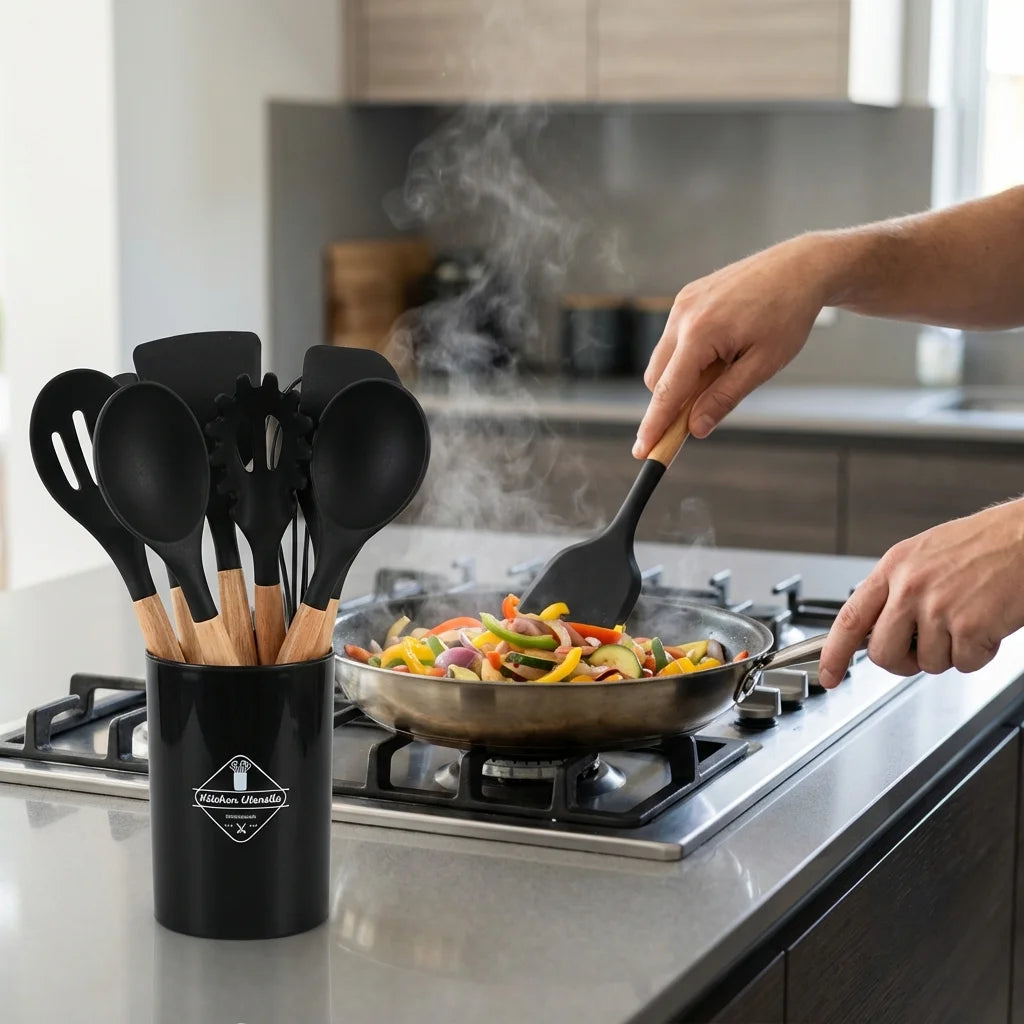 Set d’ustensiles de cuisine en silicone – 12 pièces