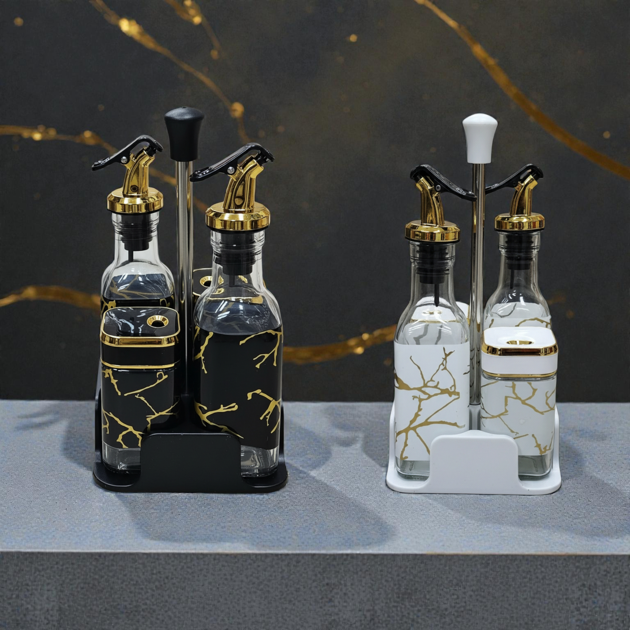 Set huile et vinaigre avec support