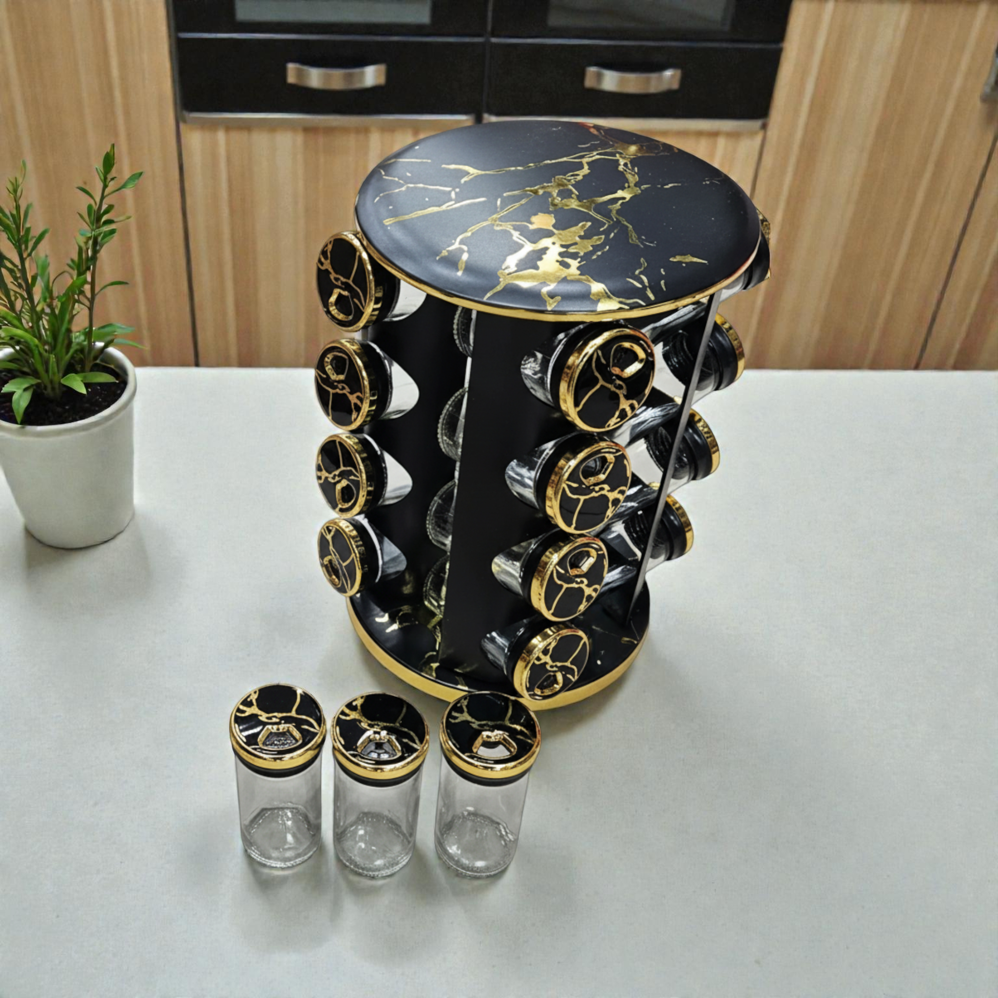 Carrousel à épices rotatif noir marbré