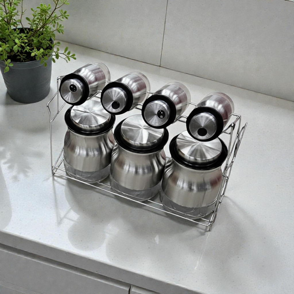 Set de 3 pots à épices avec support métallique