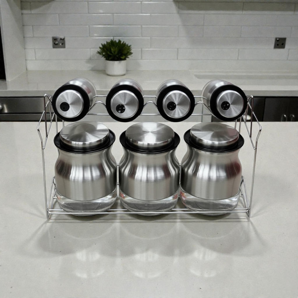 Set de 3 pots à épices avec support métallique