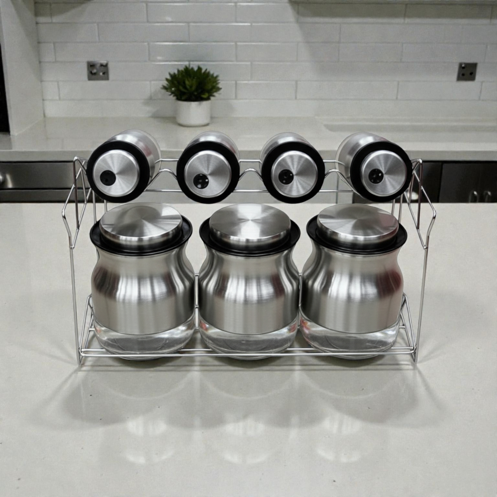 Set de 3 pots à épices avec support métallique