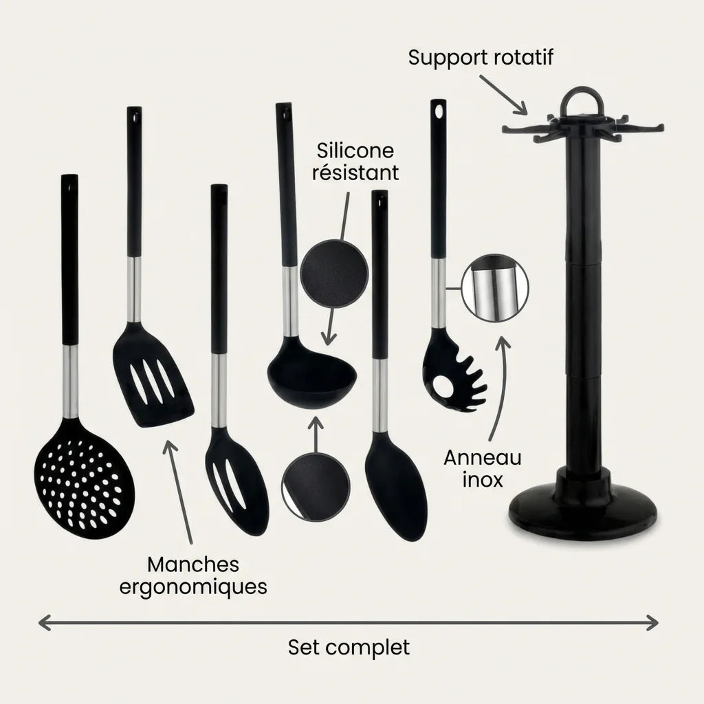 Set d’ustensiles avec support  - 7 pièces