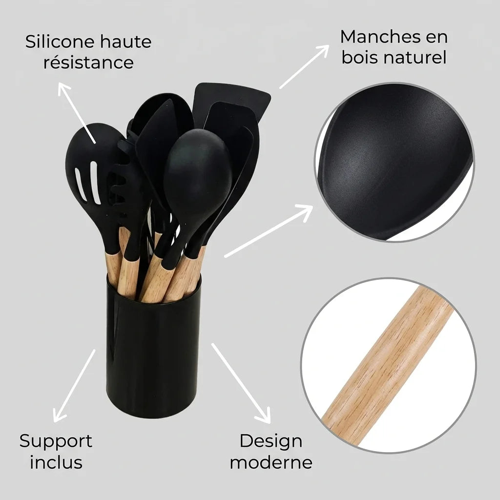 Set d’ustensiles de cuisine en silicone – 12 pièces