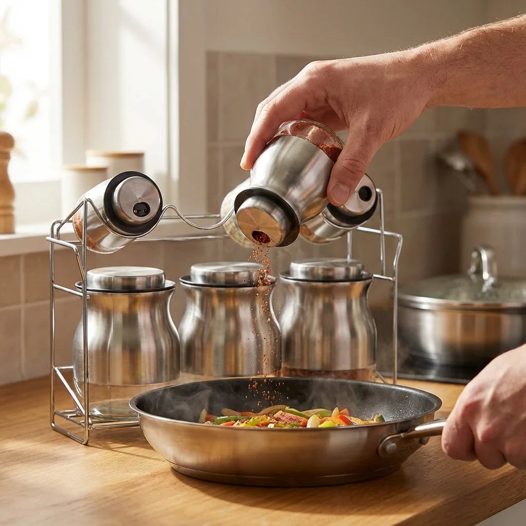 Set de 3 pots à épices avec support métallique