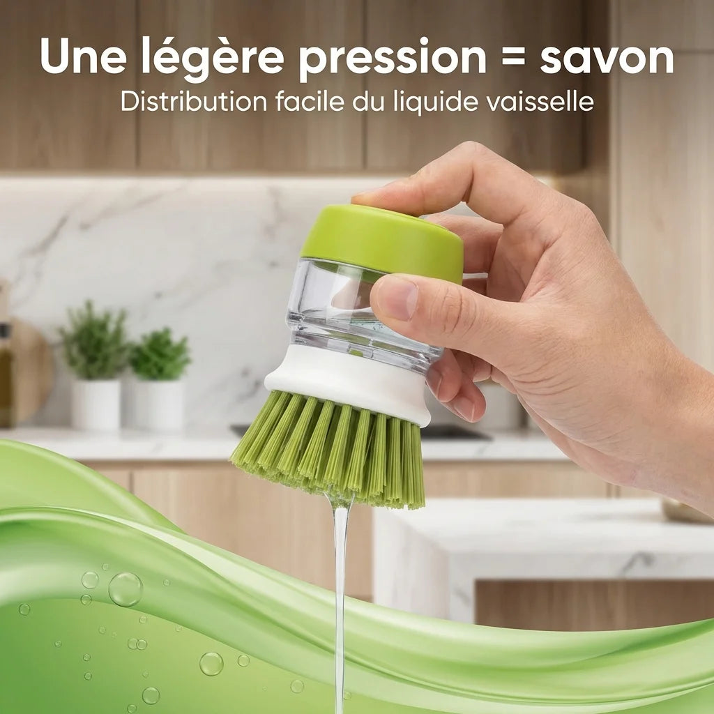 Brosse Vaisselle avec Distributeur de Savon Intégré – Anti Gaspillage, Évier Propre, Nettoyage Cuisine Rapide