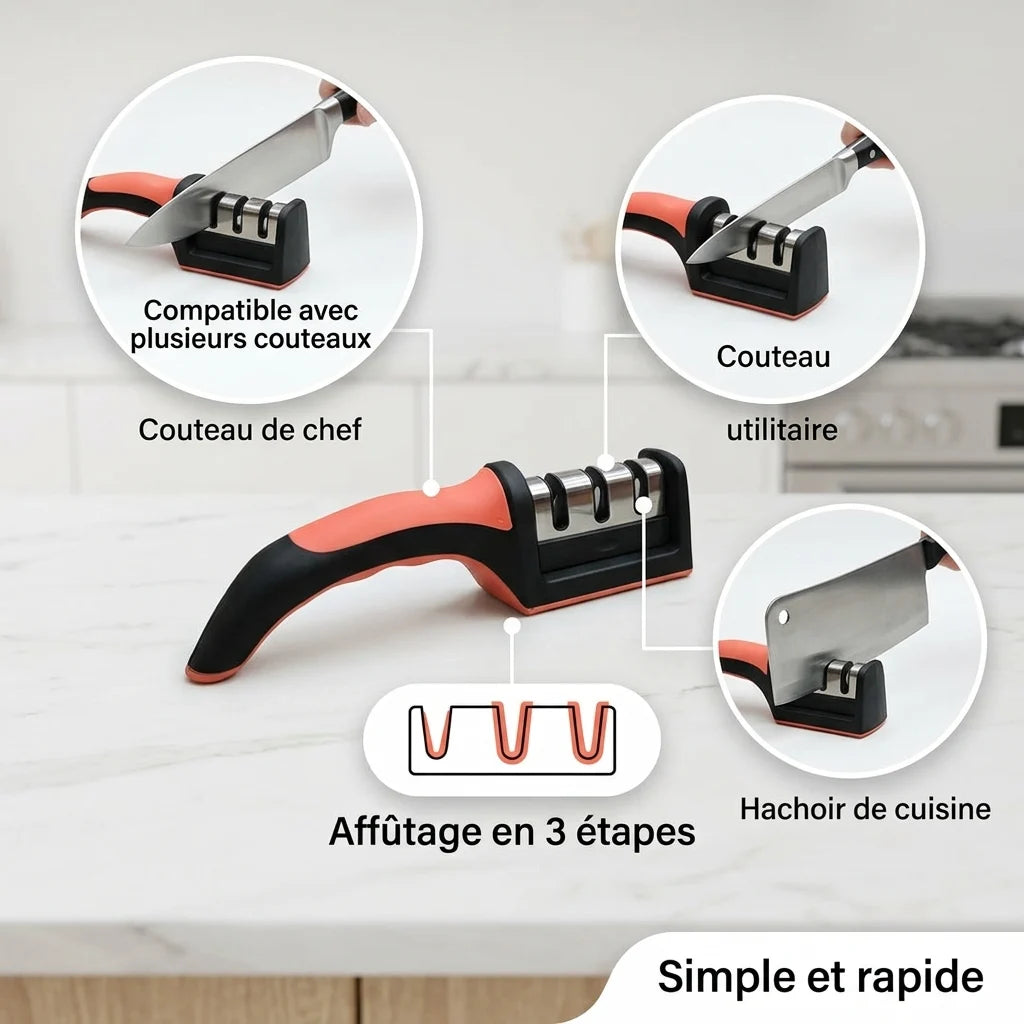 Aiguiseur de couteaux manuel – 3 fentes de précision