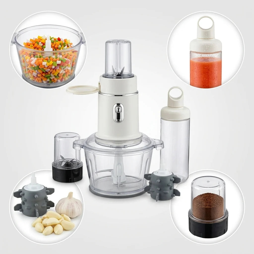 Hachoir Électrique 4 en 1  – Blender Smoothie, Moulin Café & Presse Ail