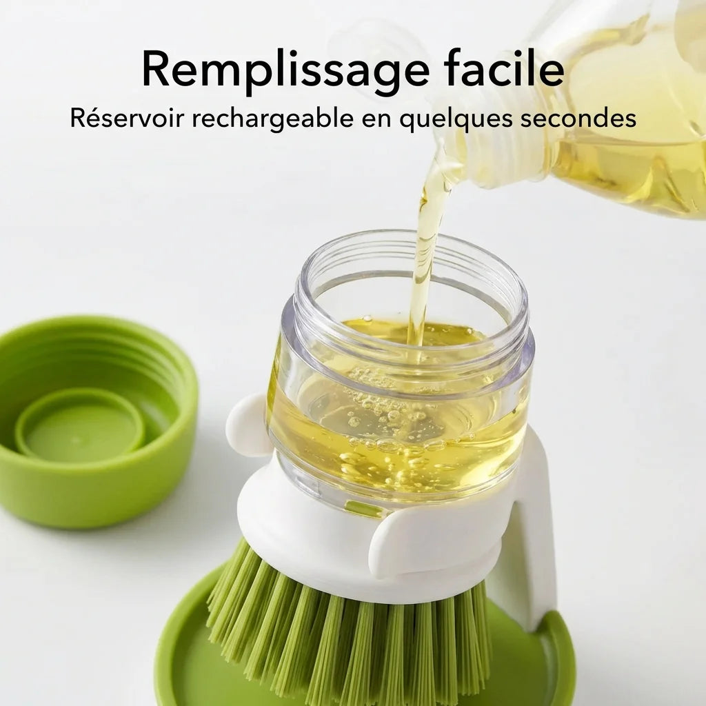 Brosse Vaisselle avec Distributeur de Savon Intégré – Anti Gaspillage, Évier Propre, Nettoyage Cuisine Rapide