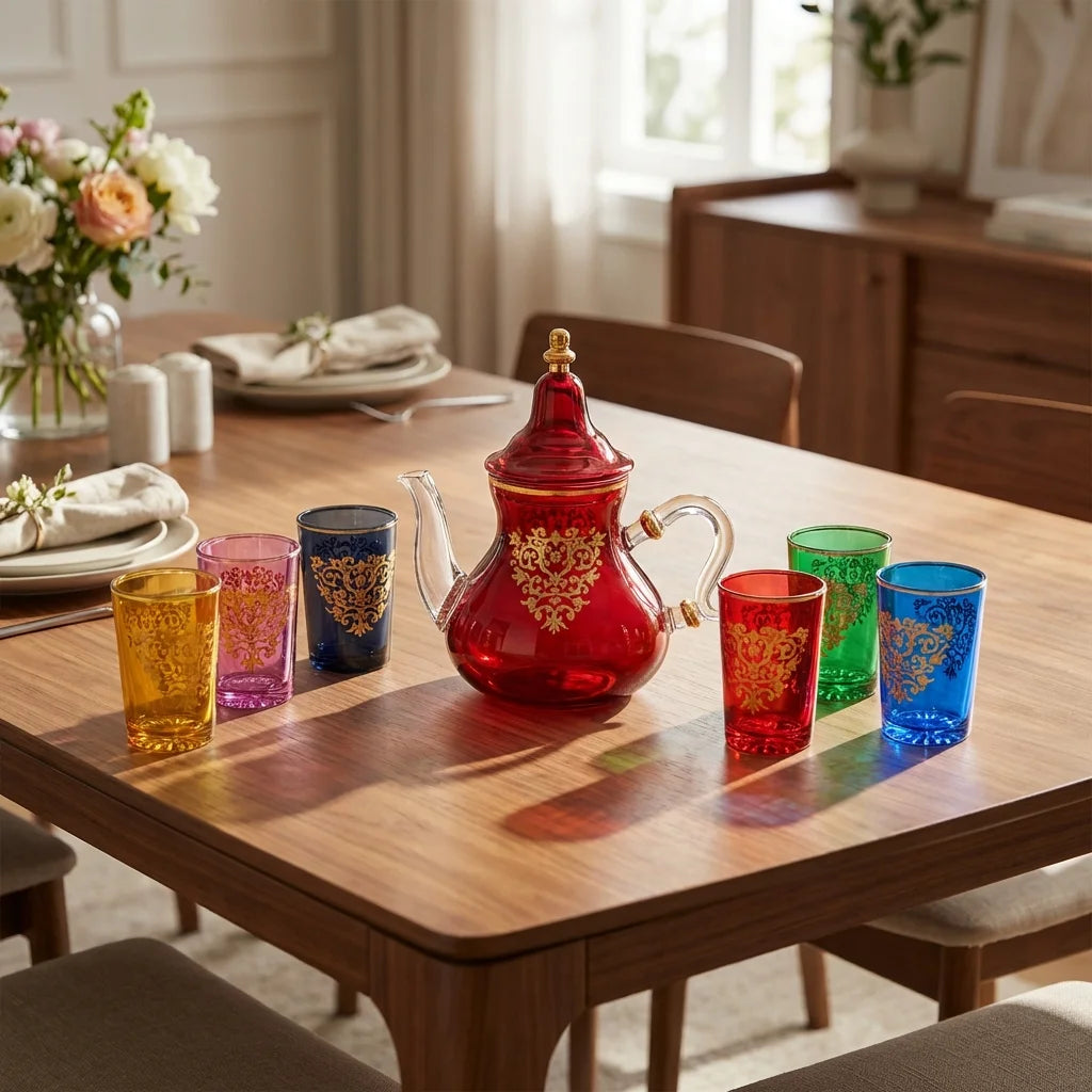 Service à Thé Oriental 7 Pièces – Théière & 6 Verres