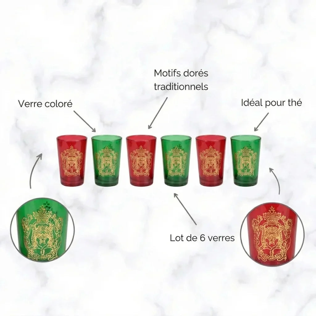 Verres à Thé Marocains – Motif Doré Traditionnel (Lot de 6)