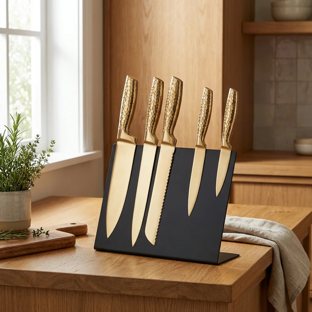 Set de couteaux de cuisine avec support aimanté – 5 pièces