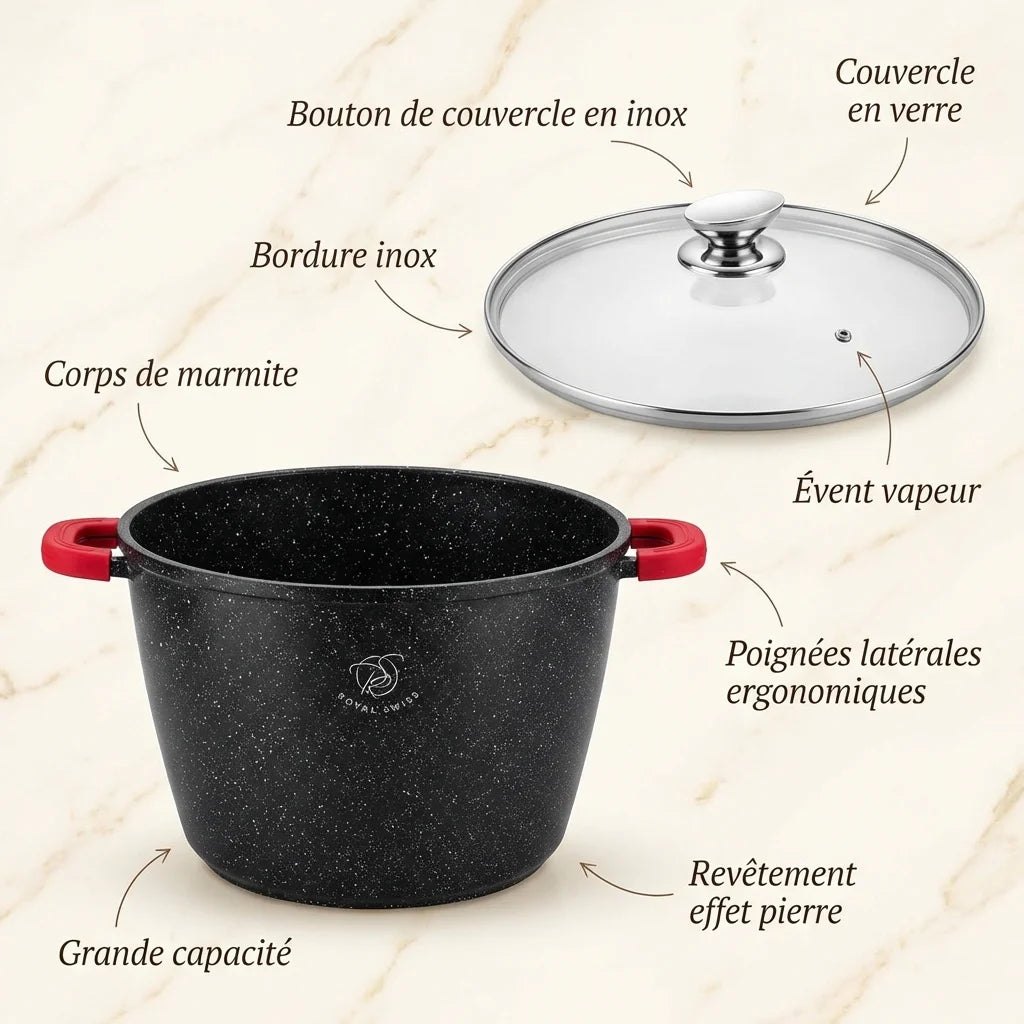 Faitout 32cm avec couvercle en verre