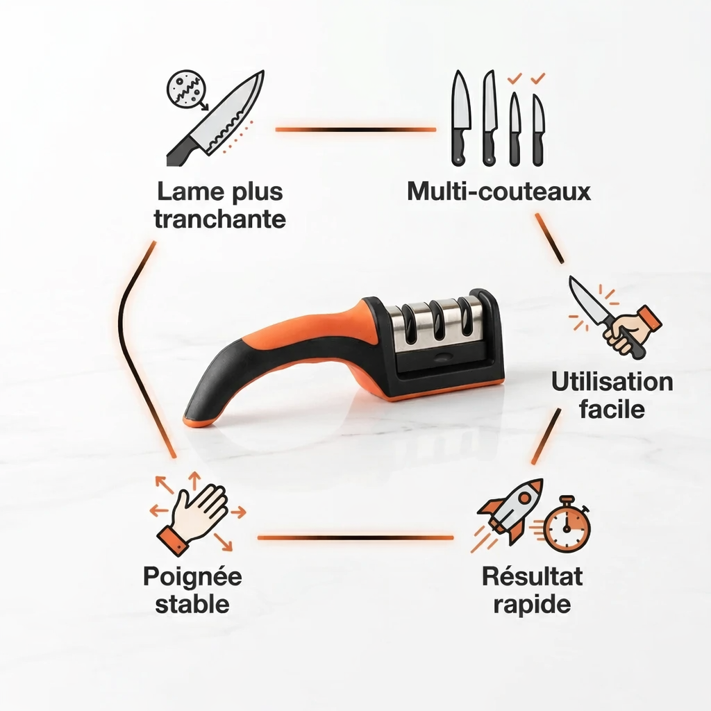 Aiguiseur de couteaux manuel – 3 fentes de précision