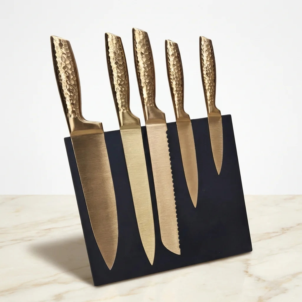 Set de couteaux de cuisine avec support aimanté – 5 pièces