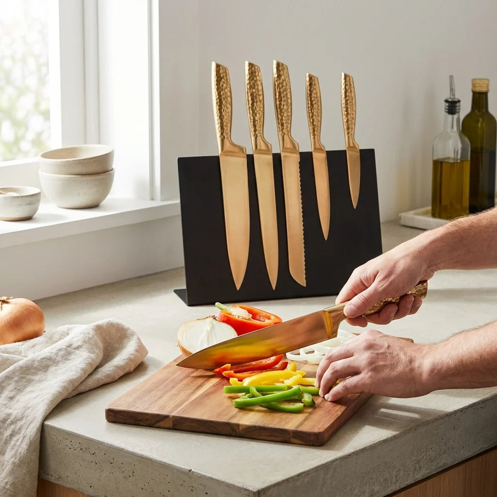Set de couteaux de cuisine avec support aimanté – 5 pièces