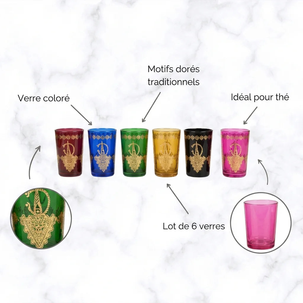 Verres à thé oriental à motifs – Lot de 6