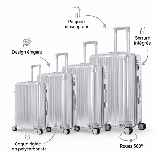 Set de 4 valises ultra résistantes en polycarbonate – cabine à XL
