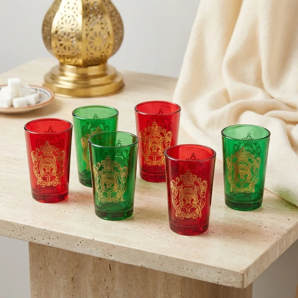Verres à Thé Marocains – Motif Doré Traditionnel (Lot de 6)