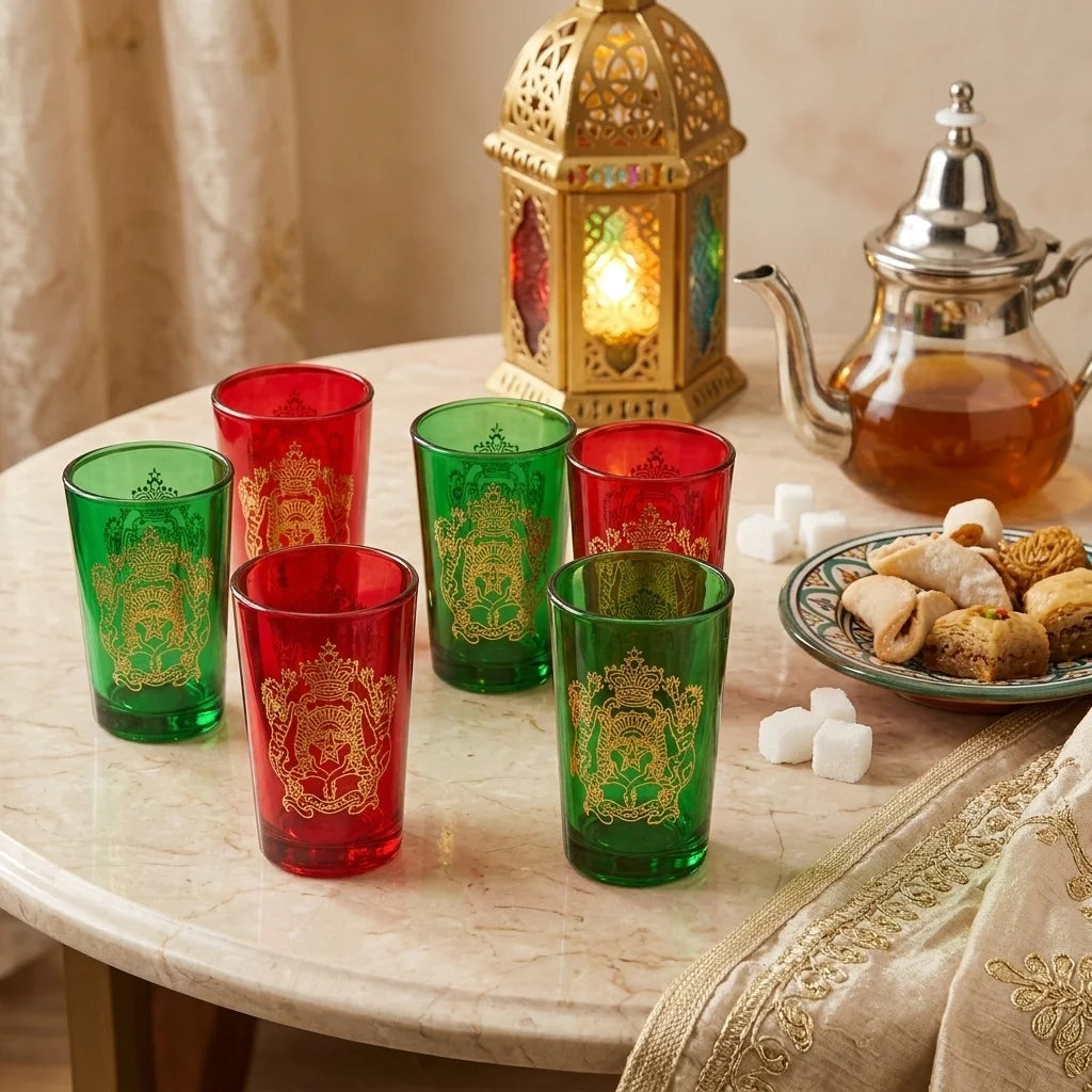 Verres à Thé Marocains – Motif Doré Traditionnel (Lot de 6)
