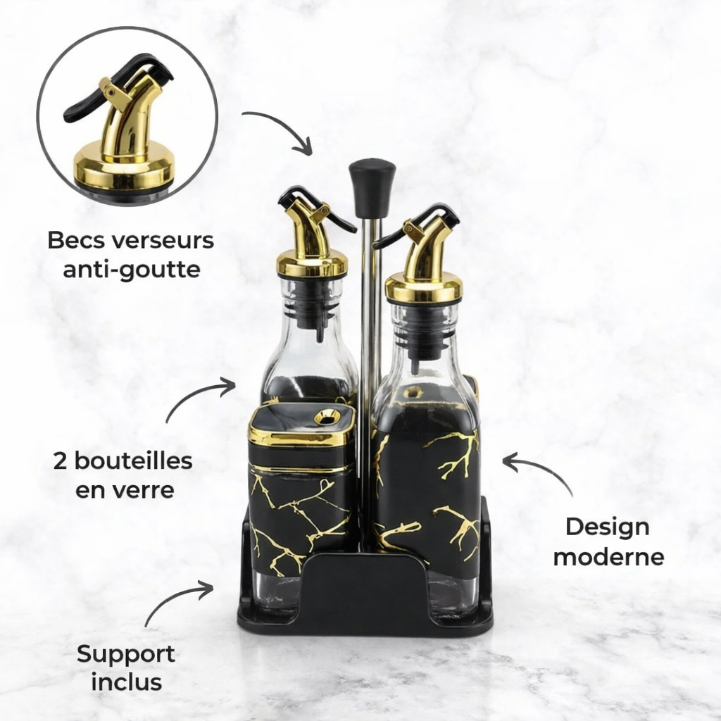 Set huile et vinaigre avec support