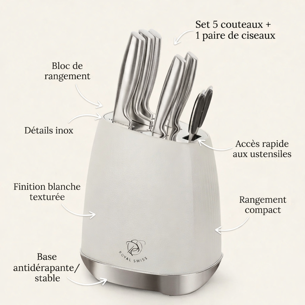 Set de couteaux avec bloc - Blanc