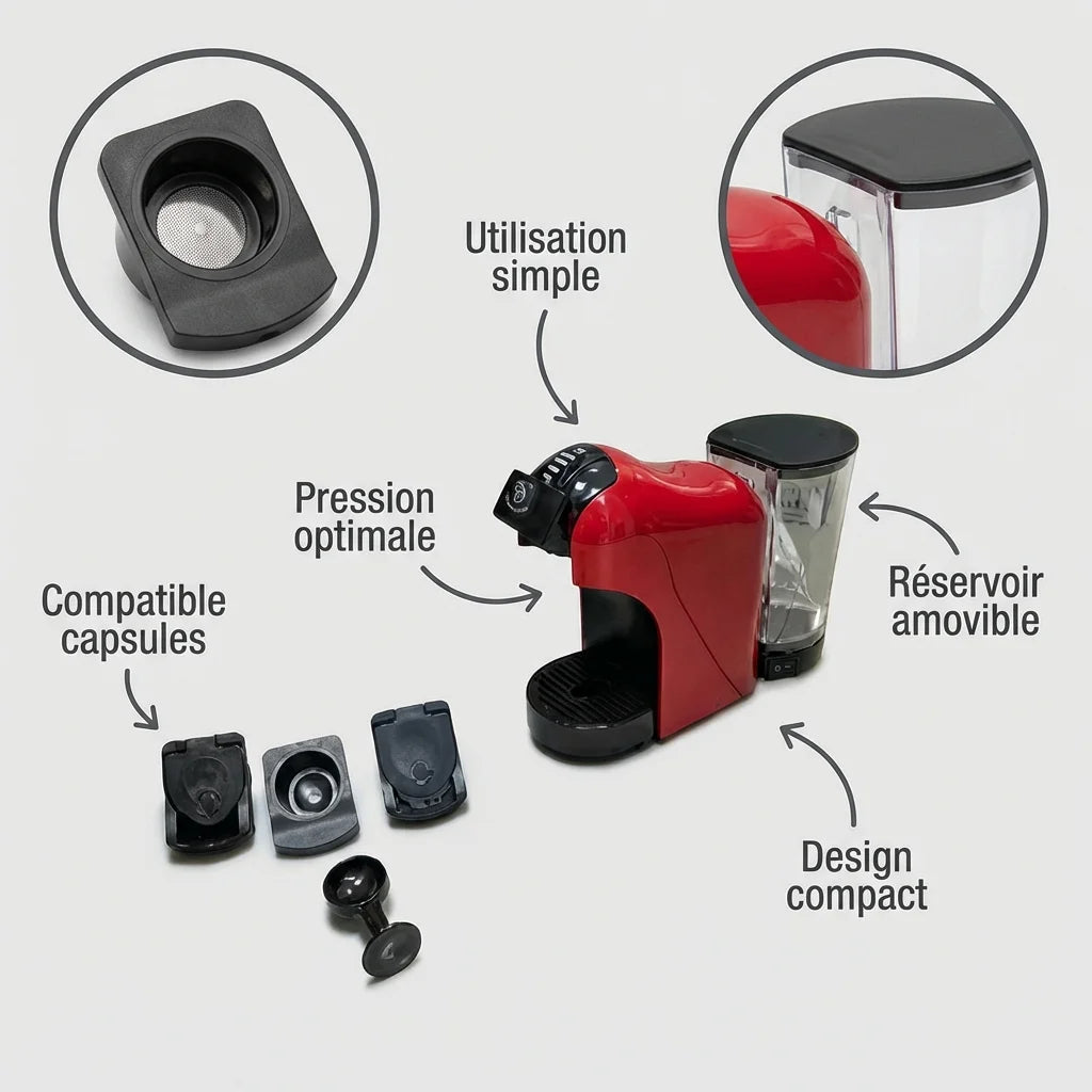 Cafetière multifonction à capsules – Poudre + Dolce Gusto + Nespresso