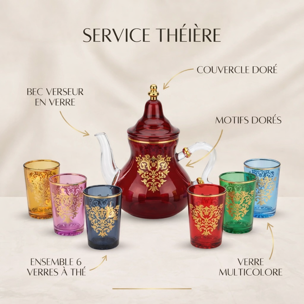 Service à Thé Oriental 7 Pièces – Théière & 6 Verres