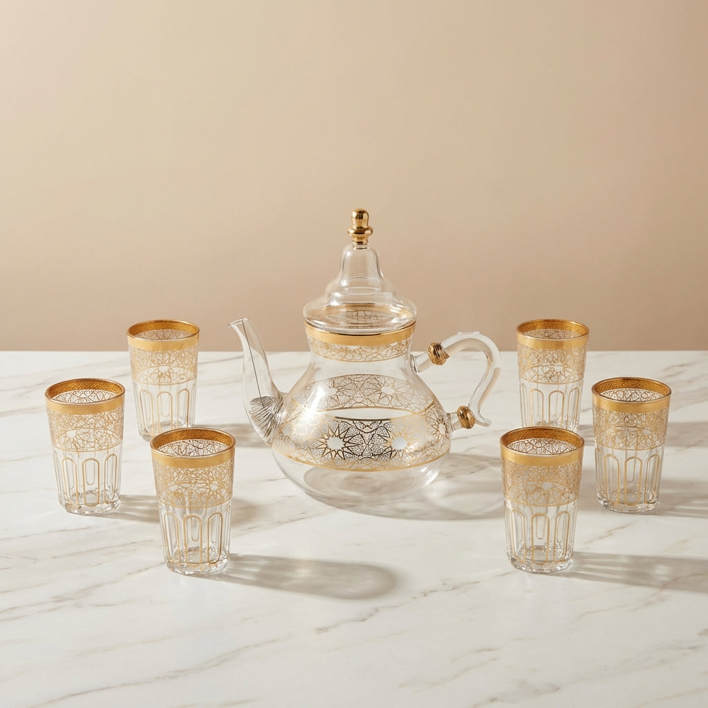 Service à Thé Oriental 7 Pièces – Théière & 6 Verres