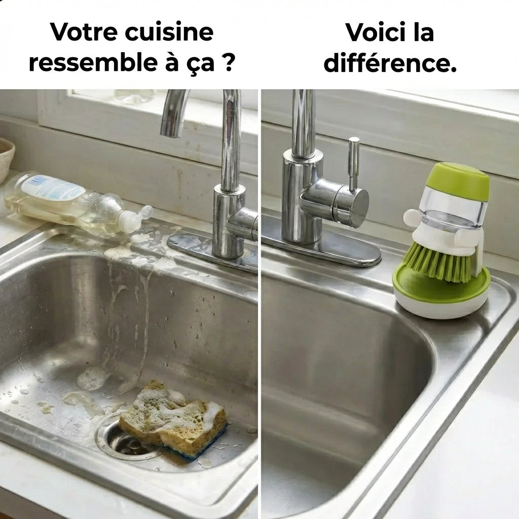 Brosse Vaisselle avec Distributeur de Savon Intégré – Anti Gaspillage, Évier Propre, Nettoyage Cuisine Rapide