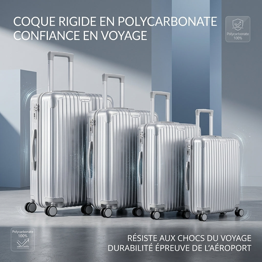 Set de 4 valises ultra résistantes en polycarbonate – cabine à XL