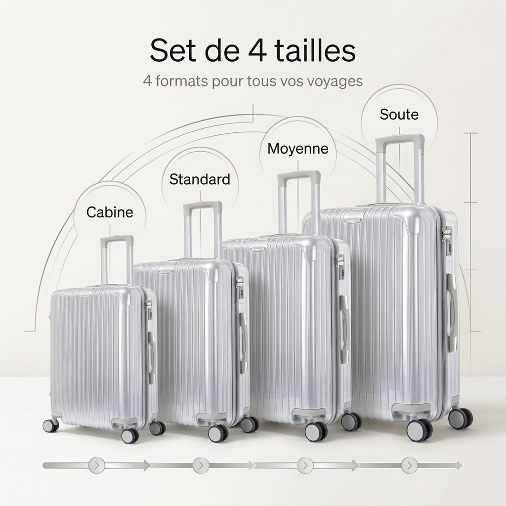 Set de 4 valises ultra résistantes en polycarbonate – cabine à XL