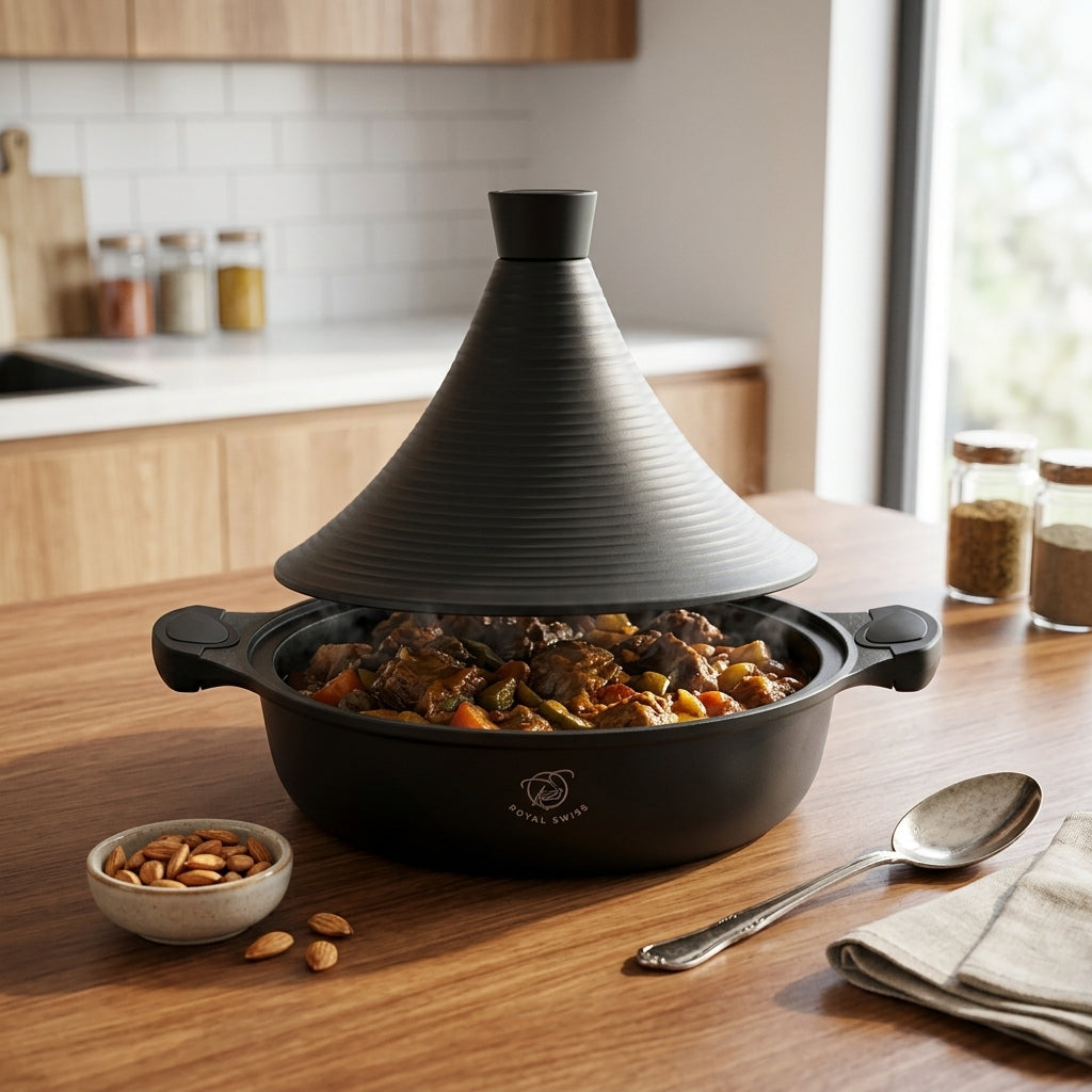 Tajine Noir 32cm en Aluminium – Revêtement Antiadhésif